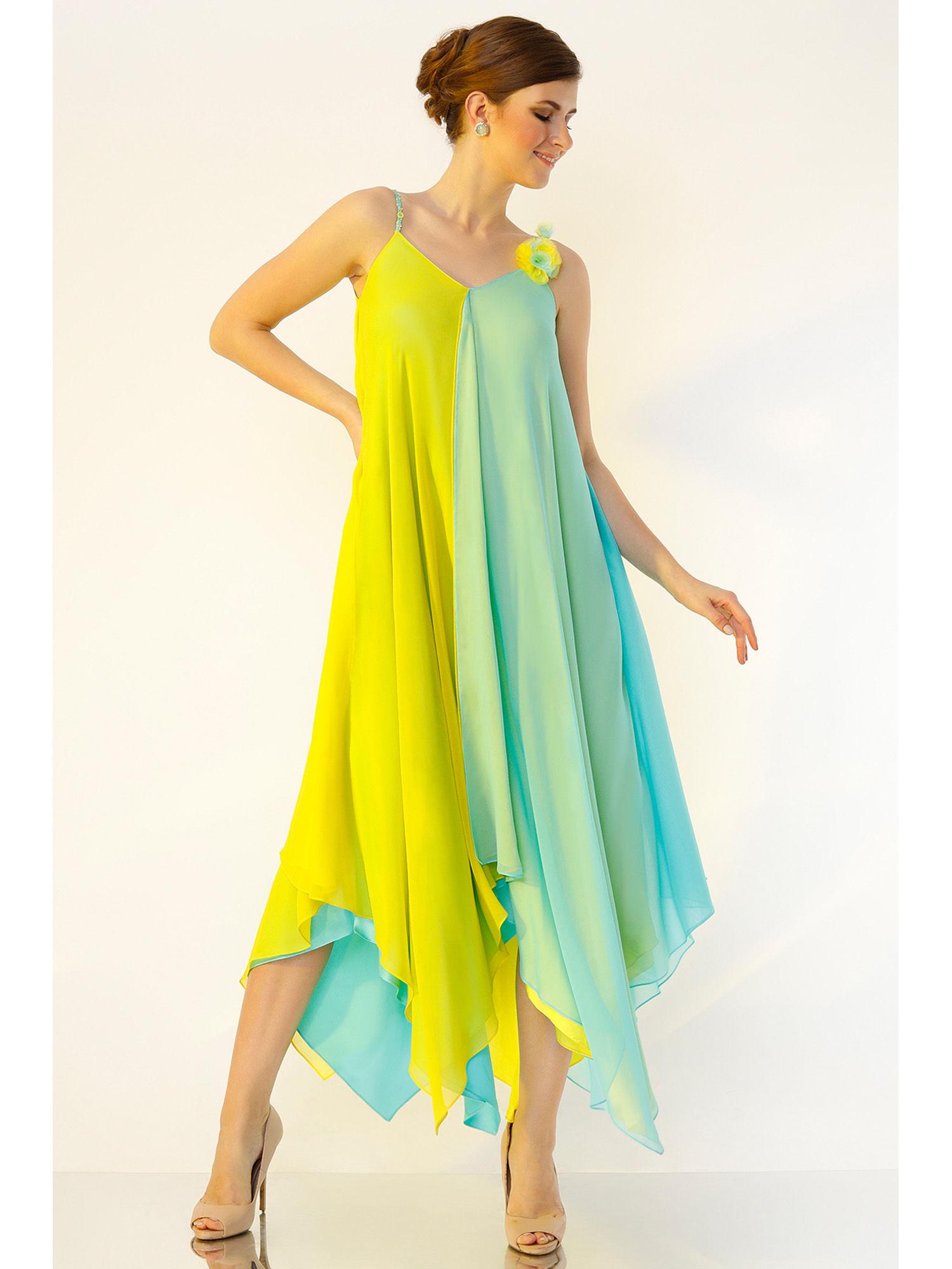 multicolour asymmetrical gown