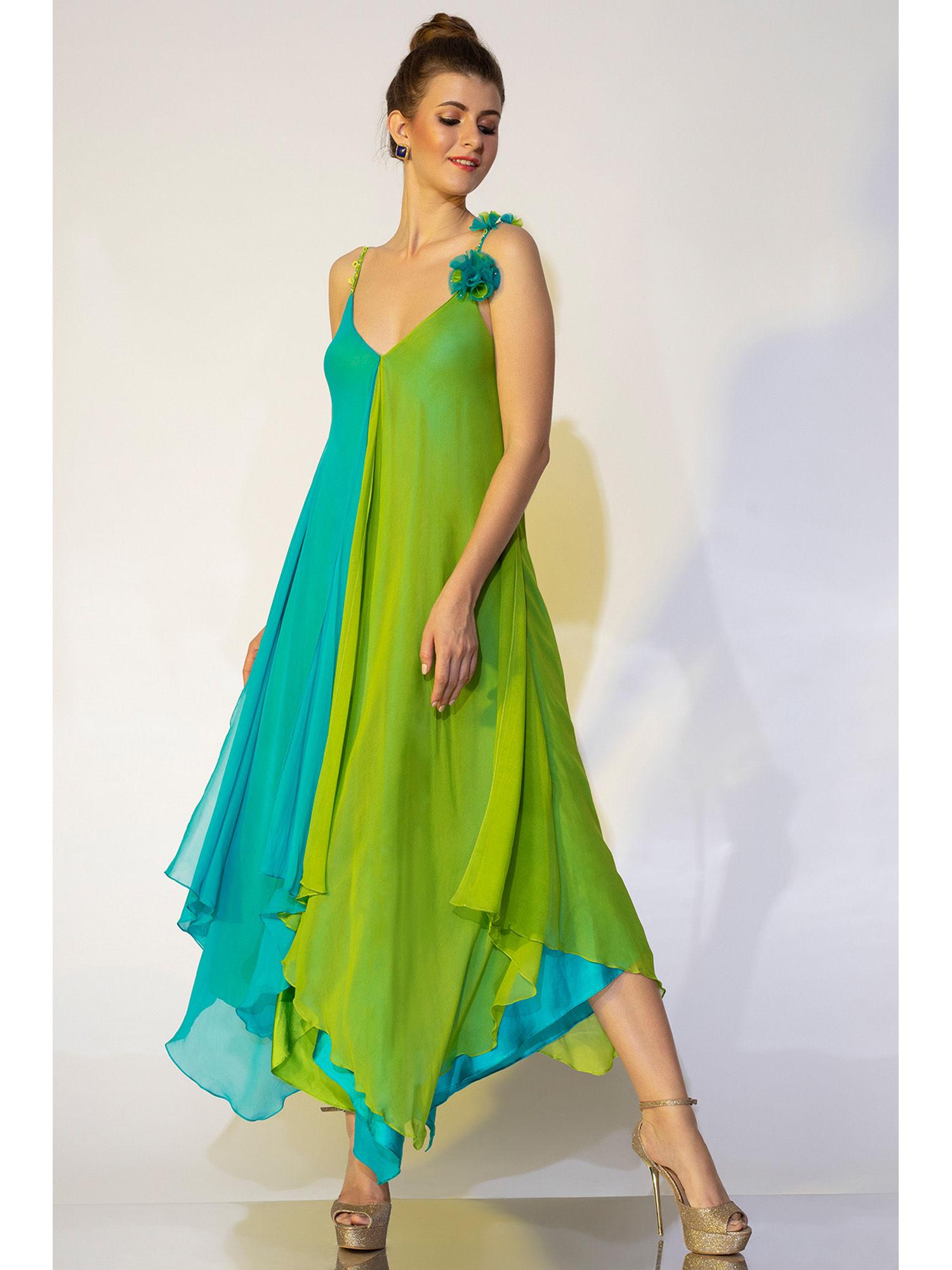 multicolour asymmetrical gown