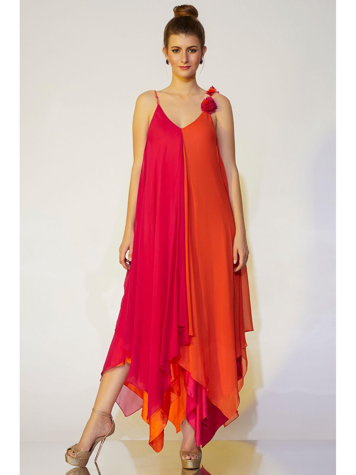 multicolour asymmetrical gown