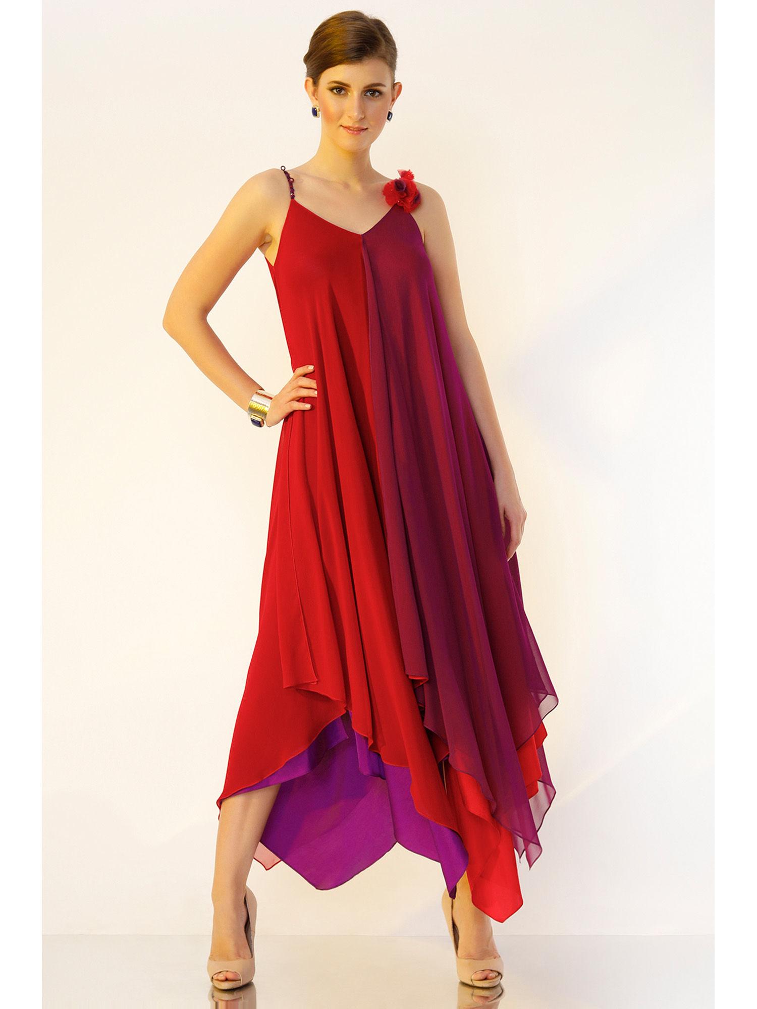 multicolour asymmetrical gown