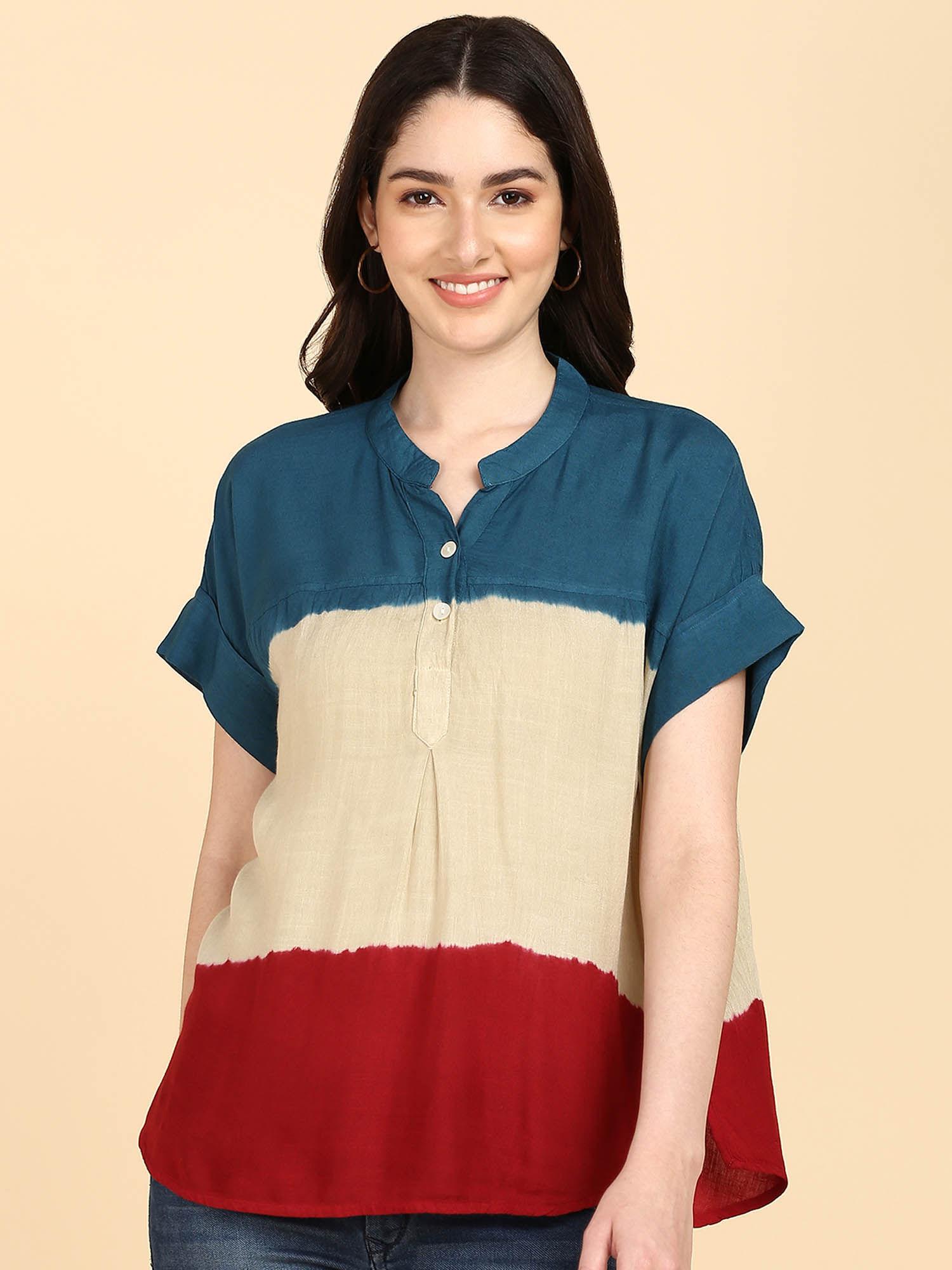 multicolour colorblock rayon staple top