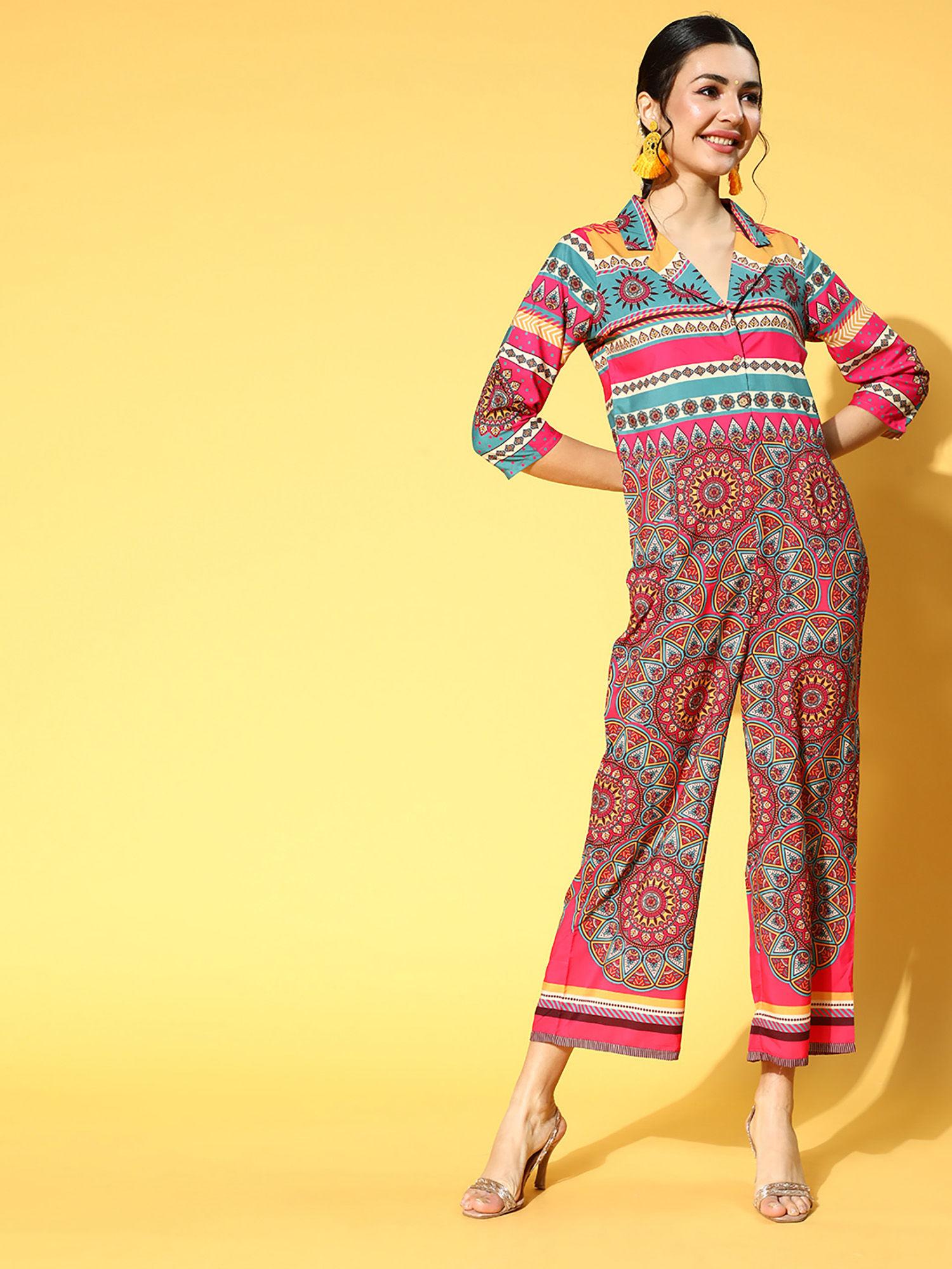 multicolour digital print basic jumpsuit