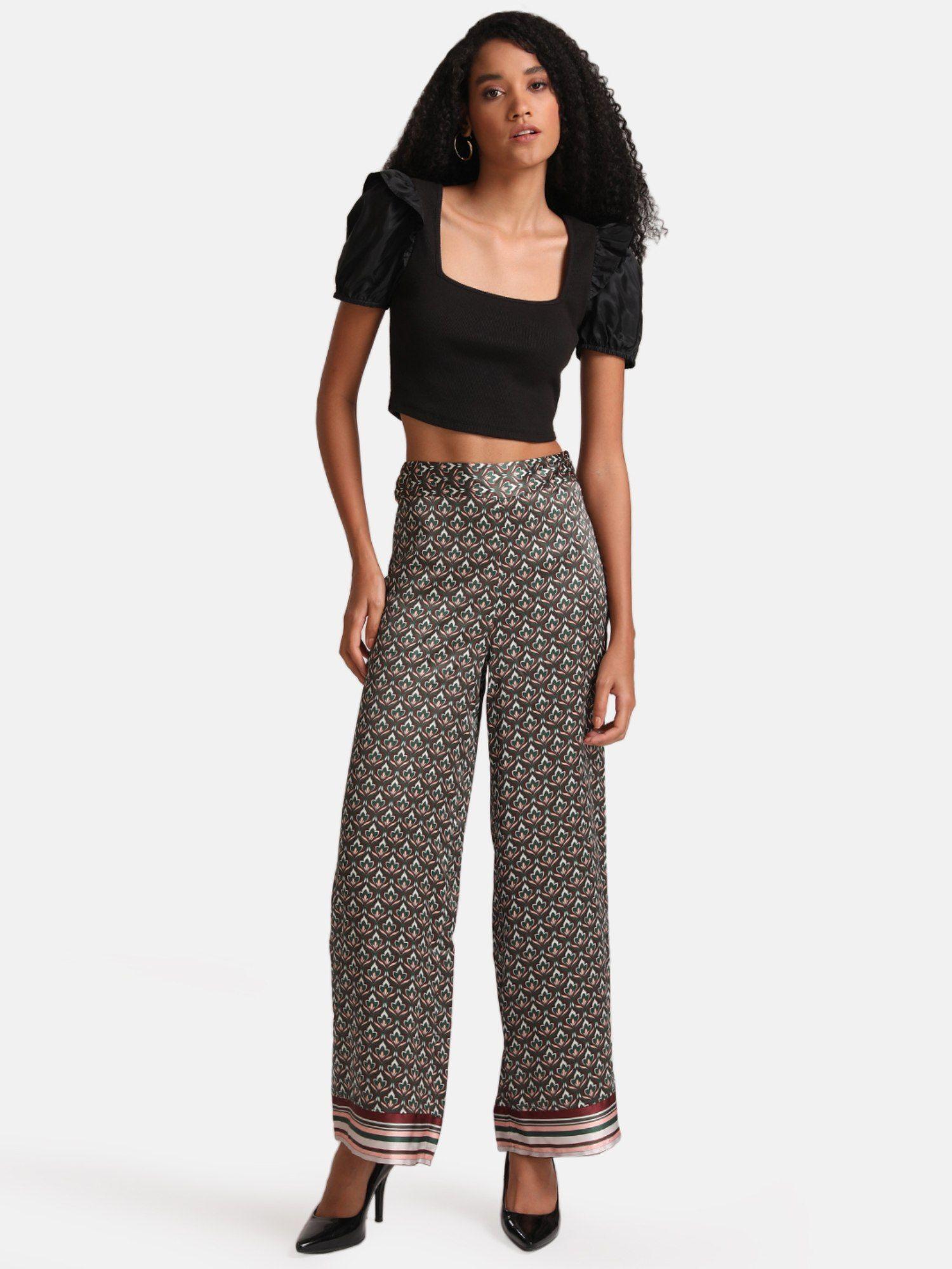 multicolour floral printed flared pants