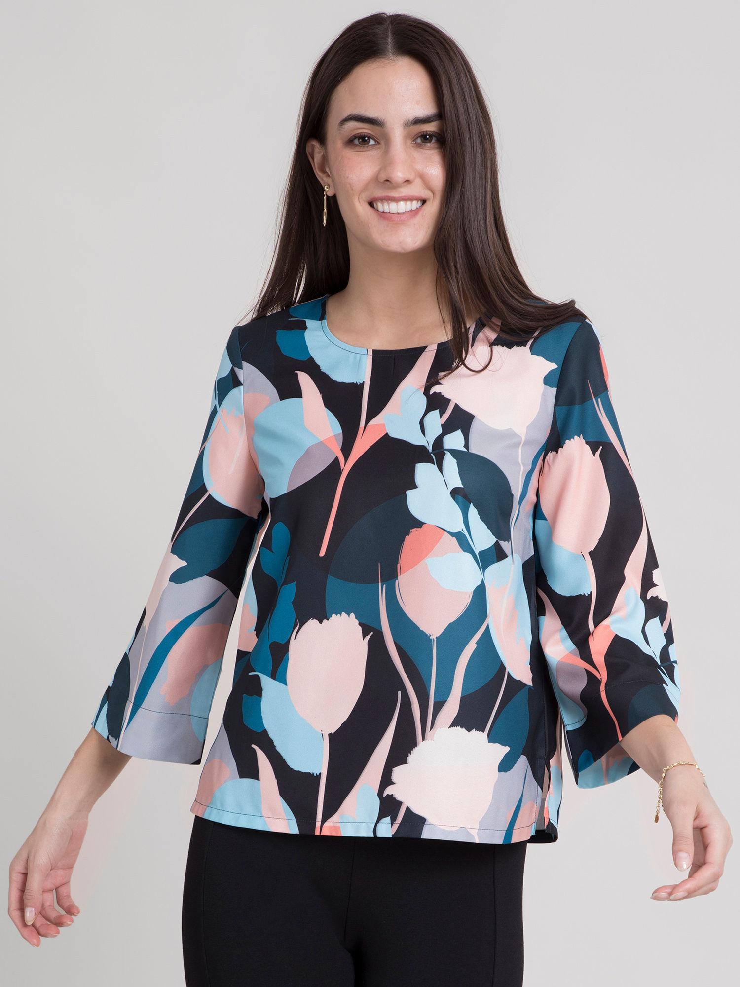 multicolour floral round neck top