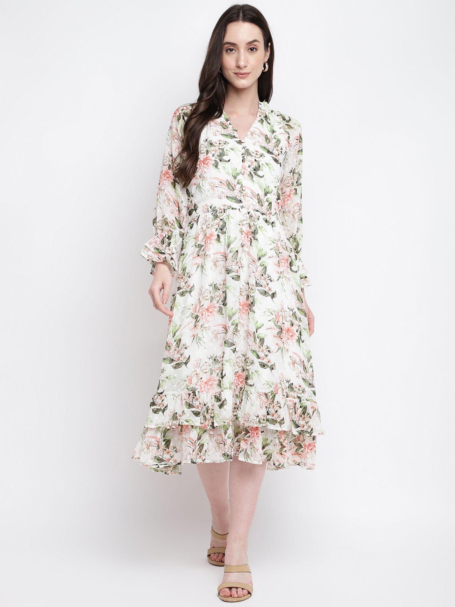 multicolour full sleeve printed polyester dress