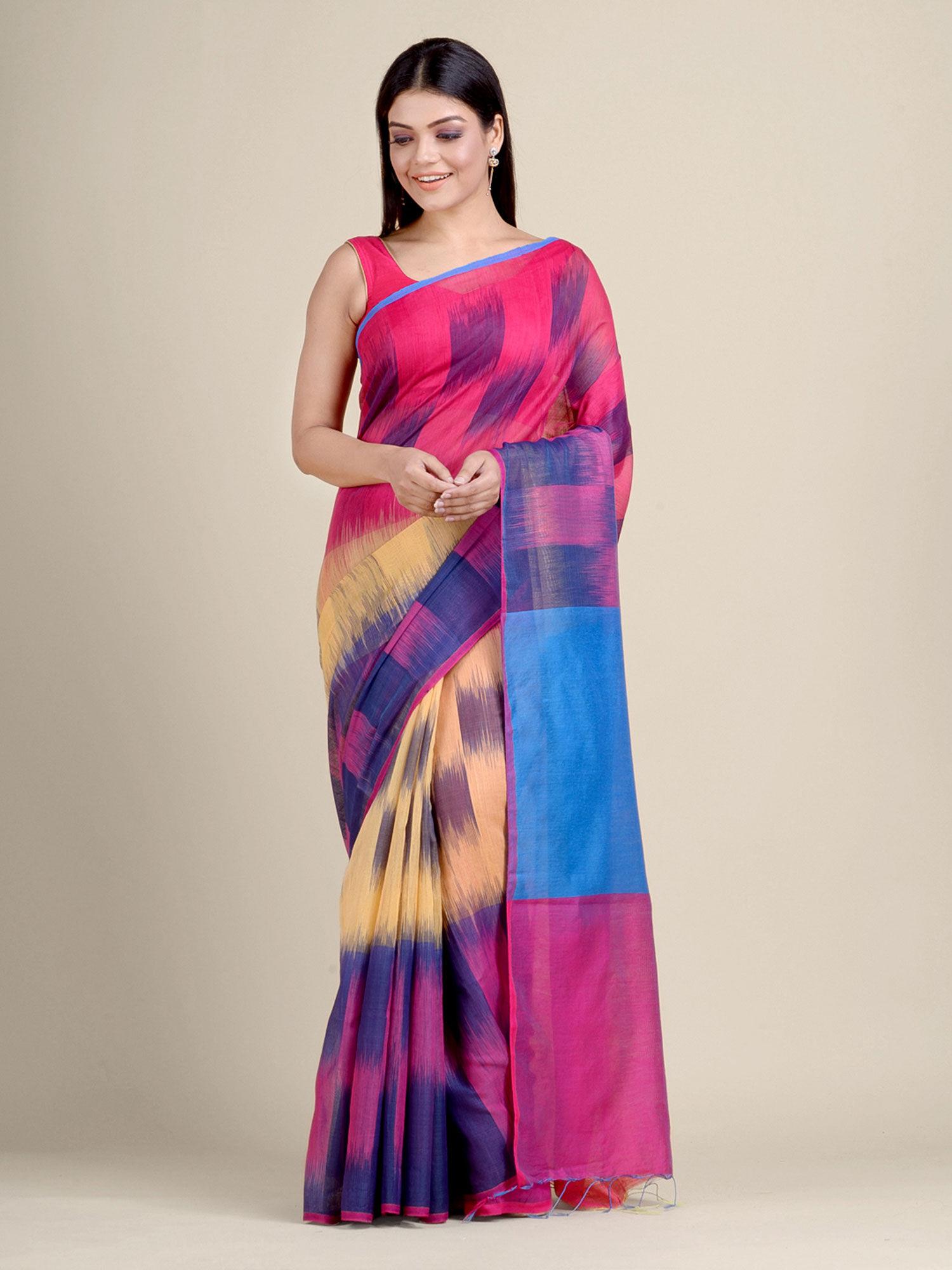 multicolour ikkat handloom saree with un-stitched blouse