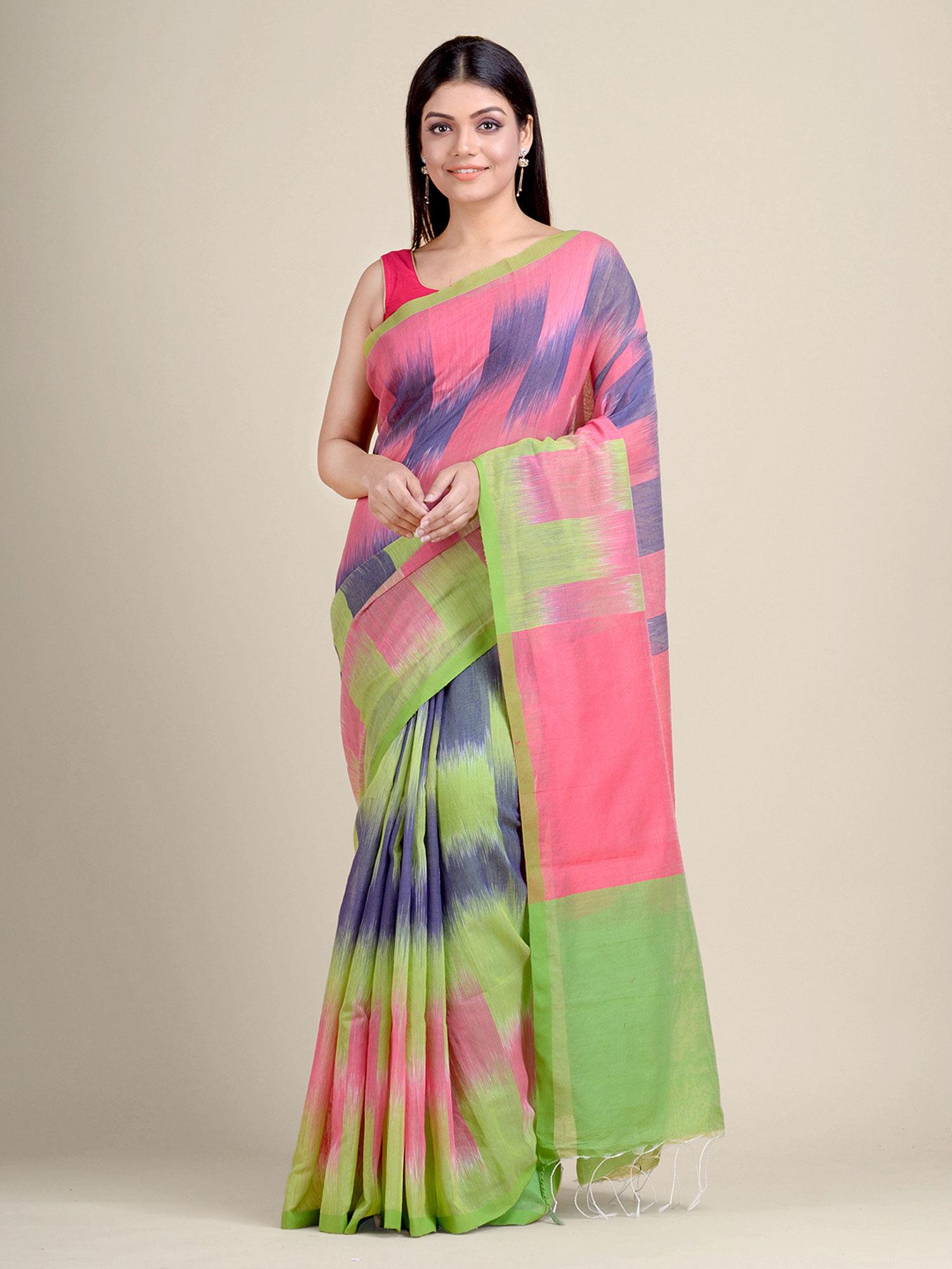 multicolour ikkat handloom saree with un-stitched blouse