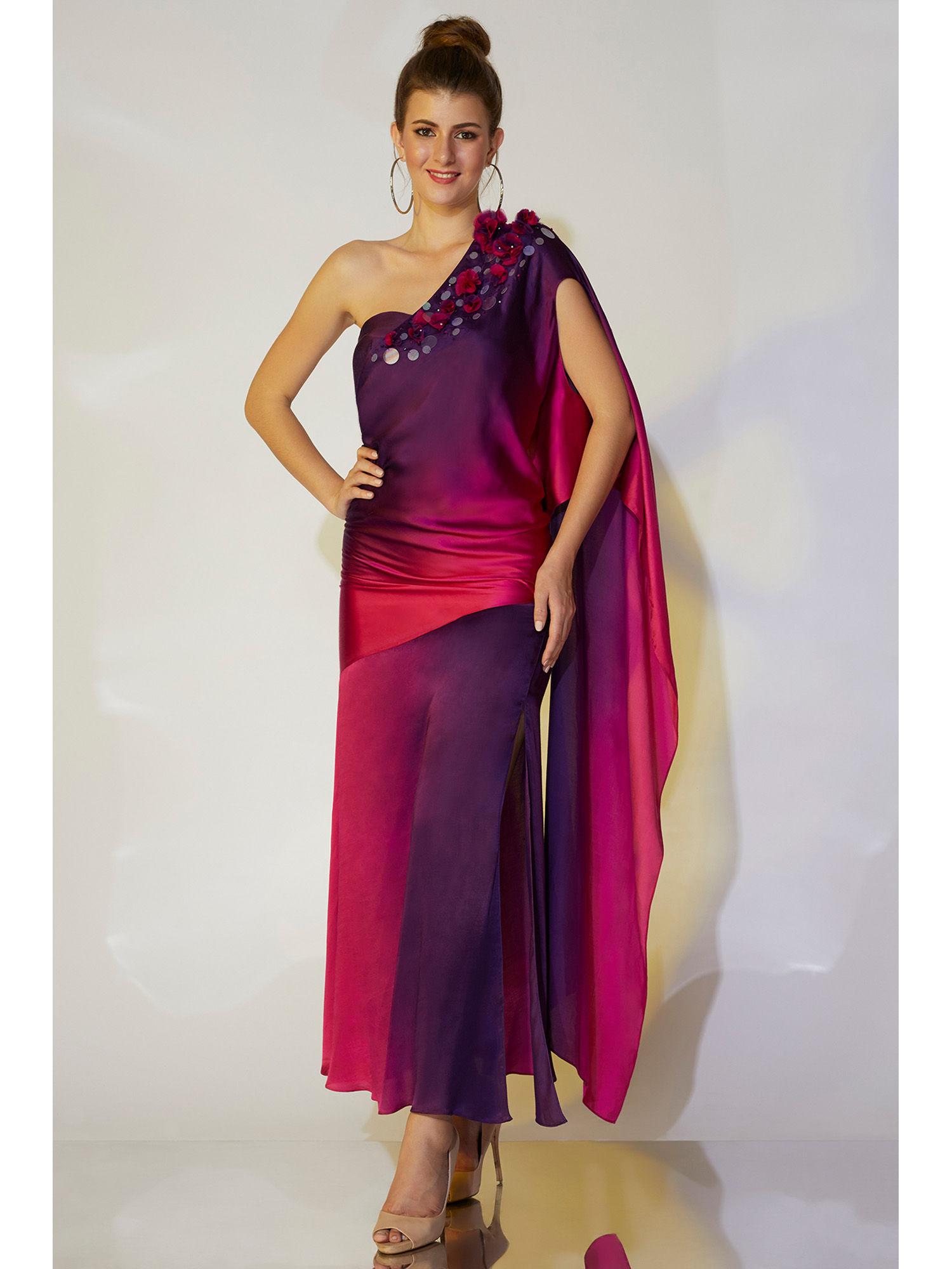 multicolour ombre gown saree with stitched blouse
