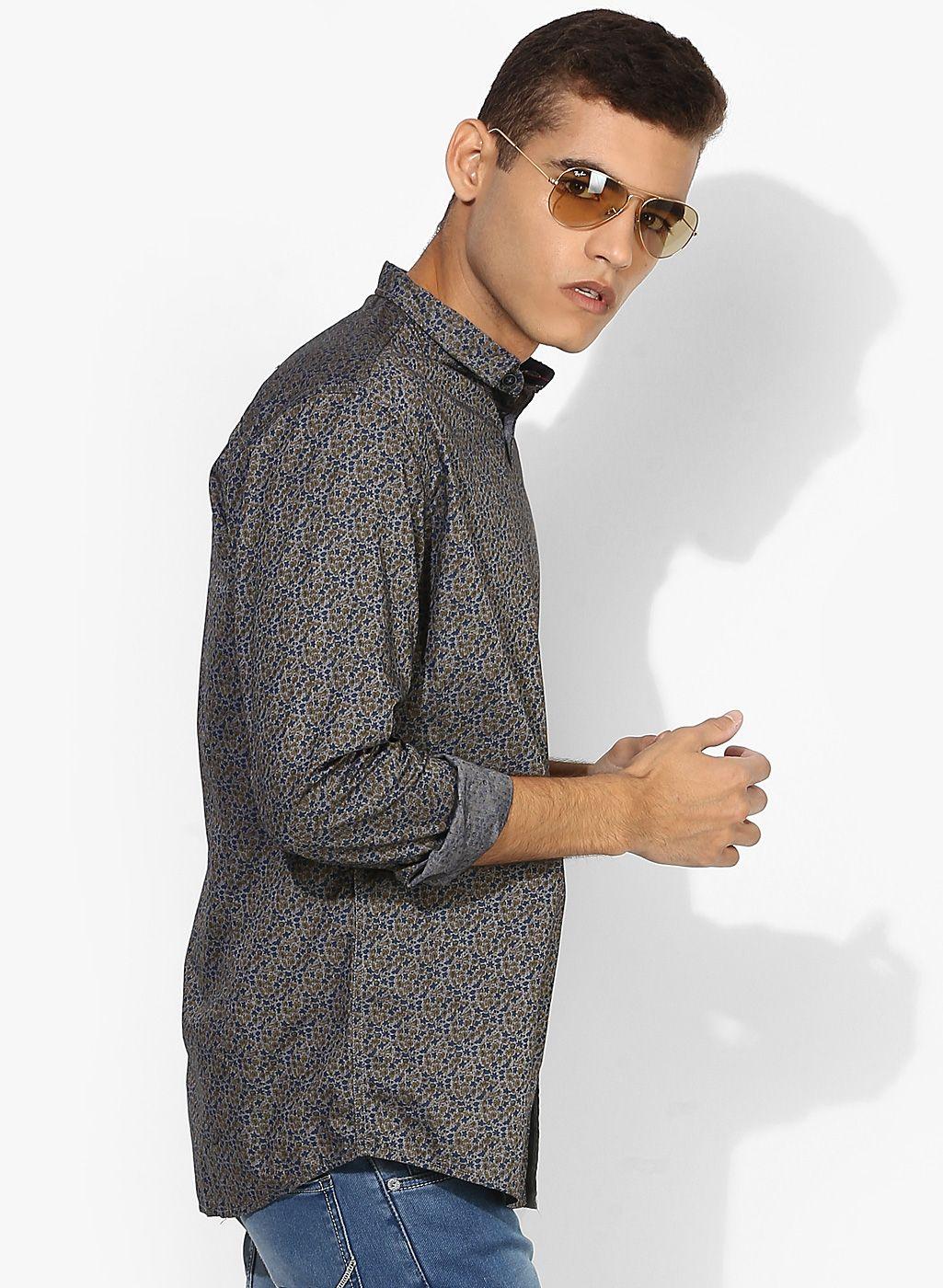 multicoloured printed slim fit casual shirt