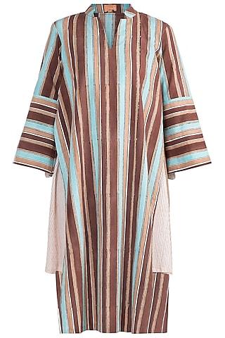 multicoloured striped ruffled tunic dress