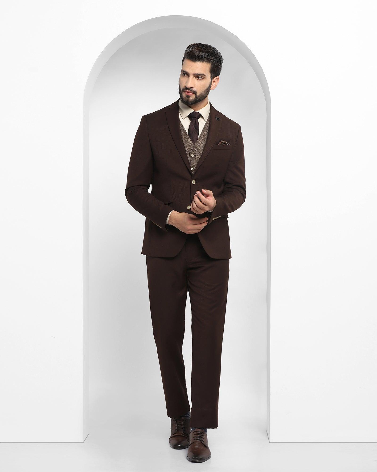 multitude 6x dark brown textured formal suit - czar