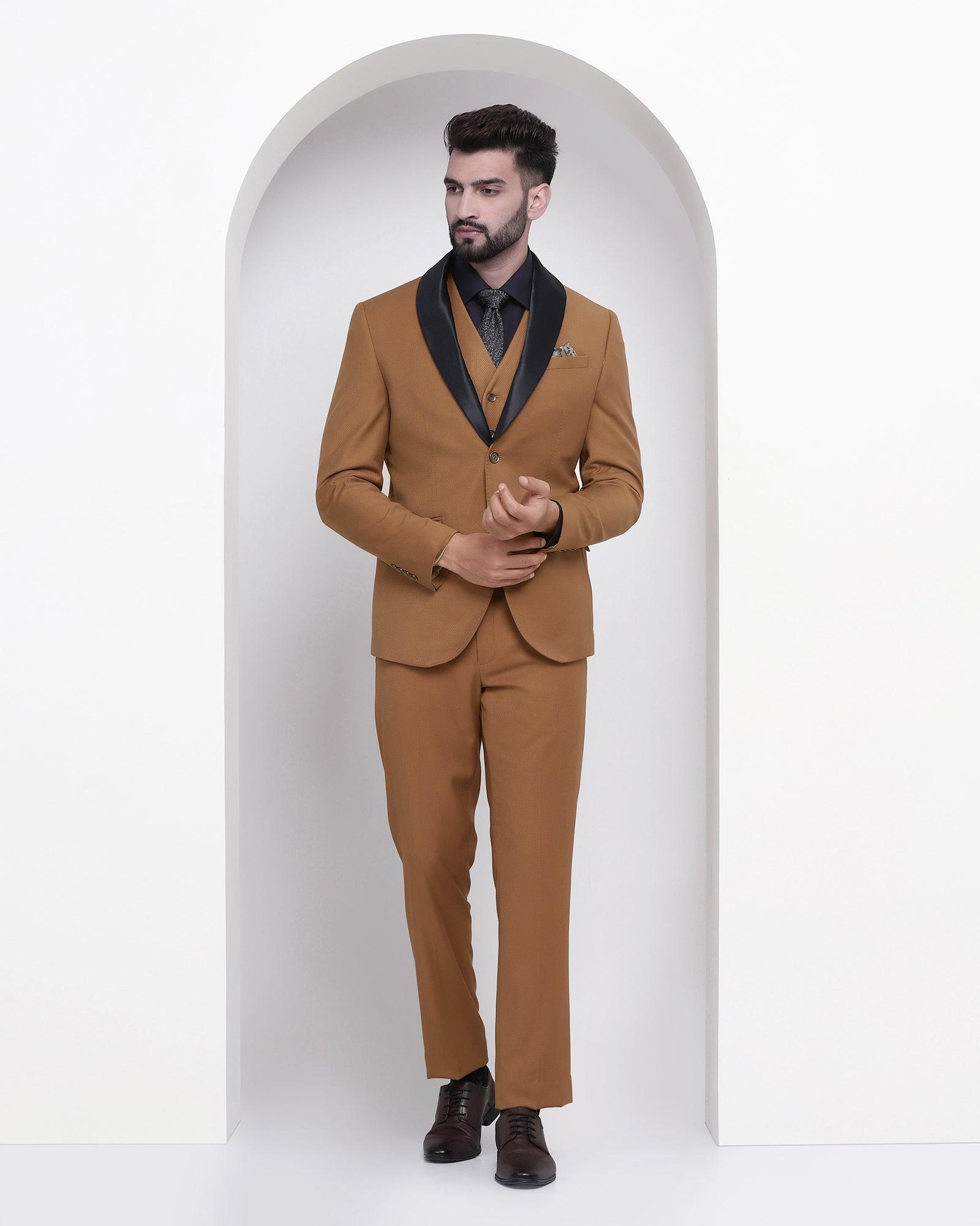 multitude 6x ochre textured formal suit - domnia