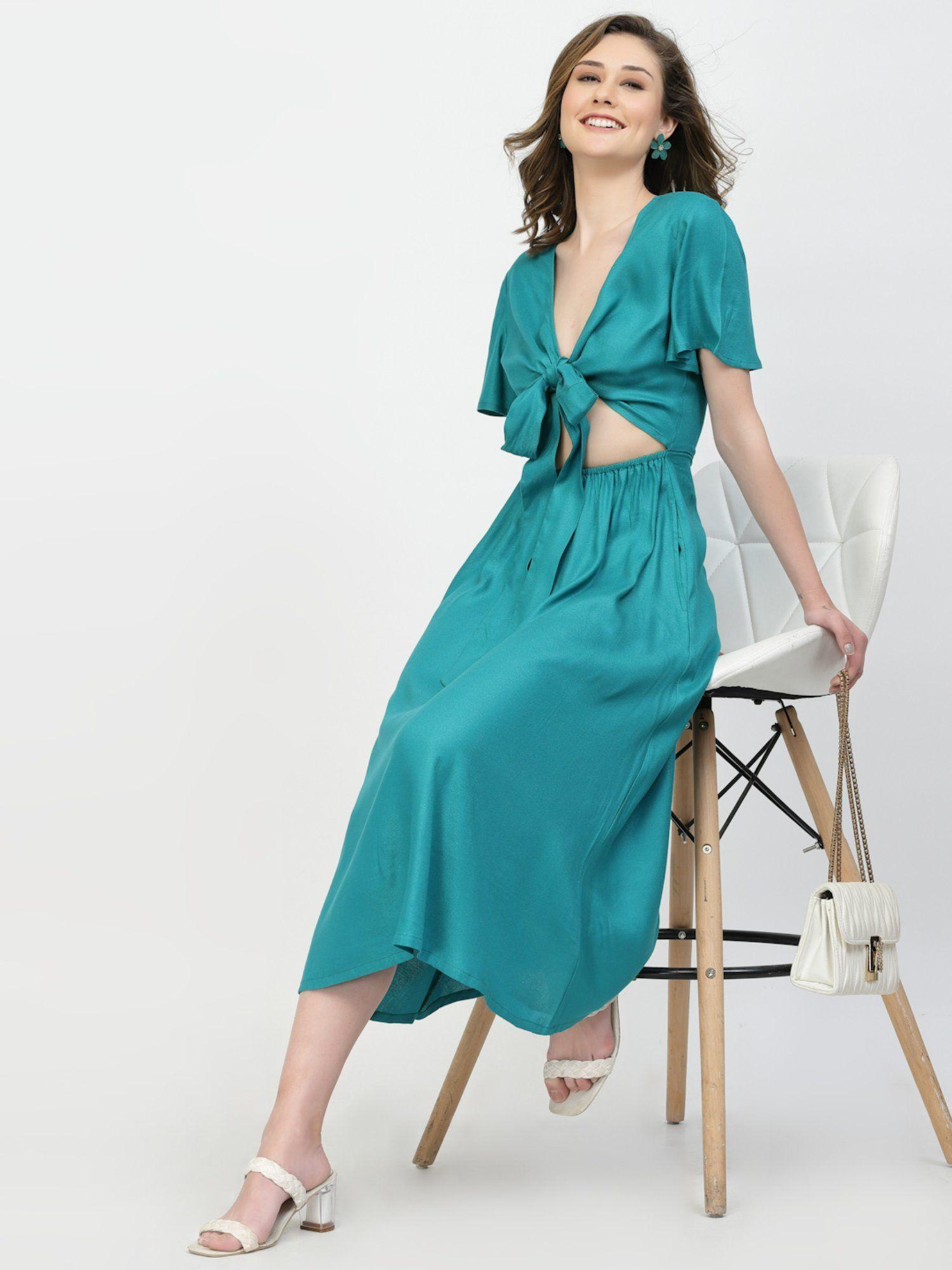 multiway wrap and tie-knot dress-green