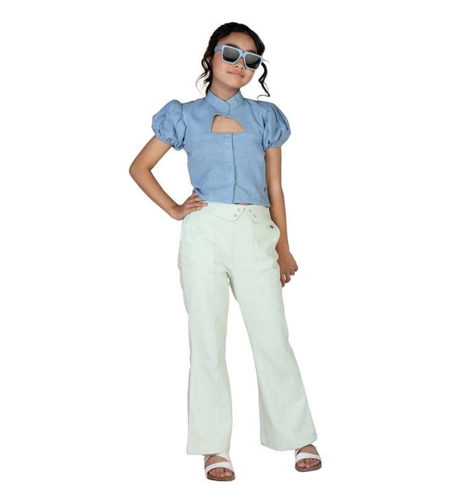 mulyo blue & green origawow jasmine cut-out top and pants