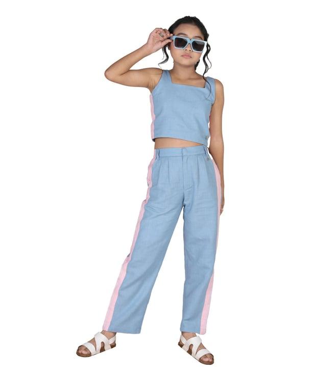 mulyo blue & pink origawow periwinkle top with pant co-ord set