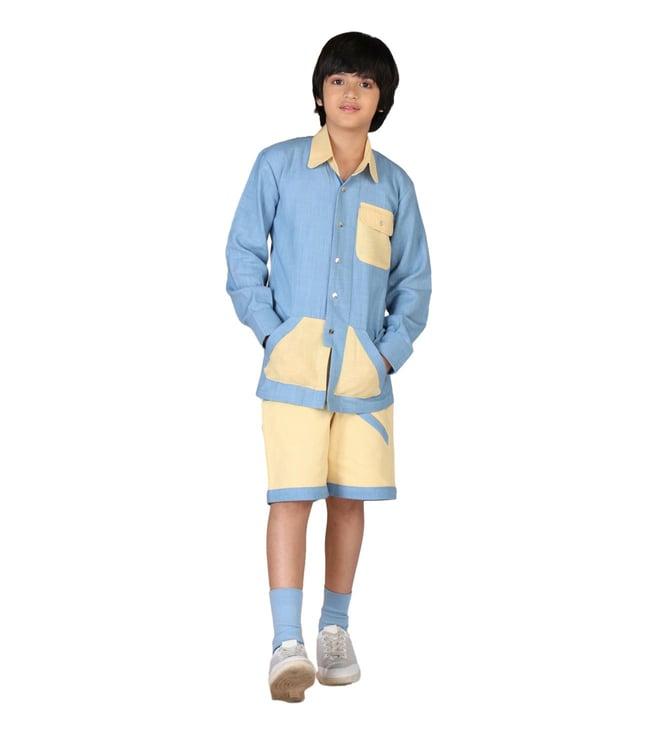 mulyo blue & yellow origawow fennel shirt with shorts