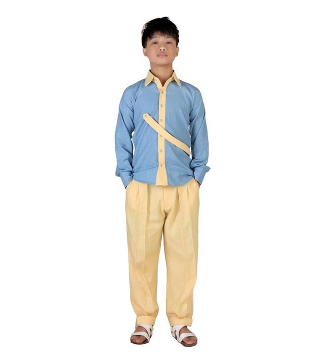 mulyo blue & yellow origawow larch shirt with pant co-ord set
