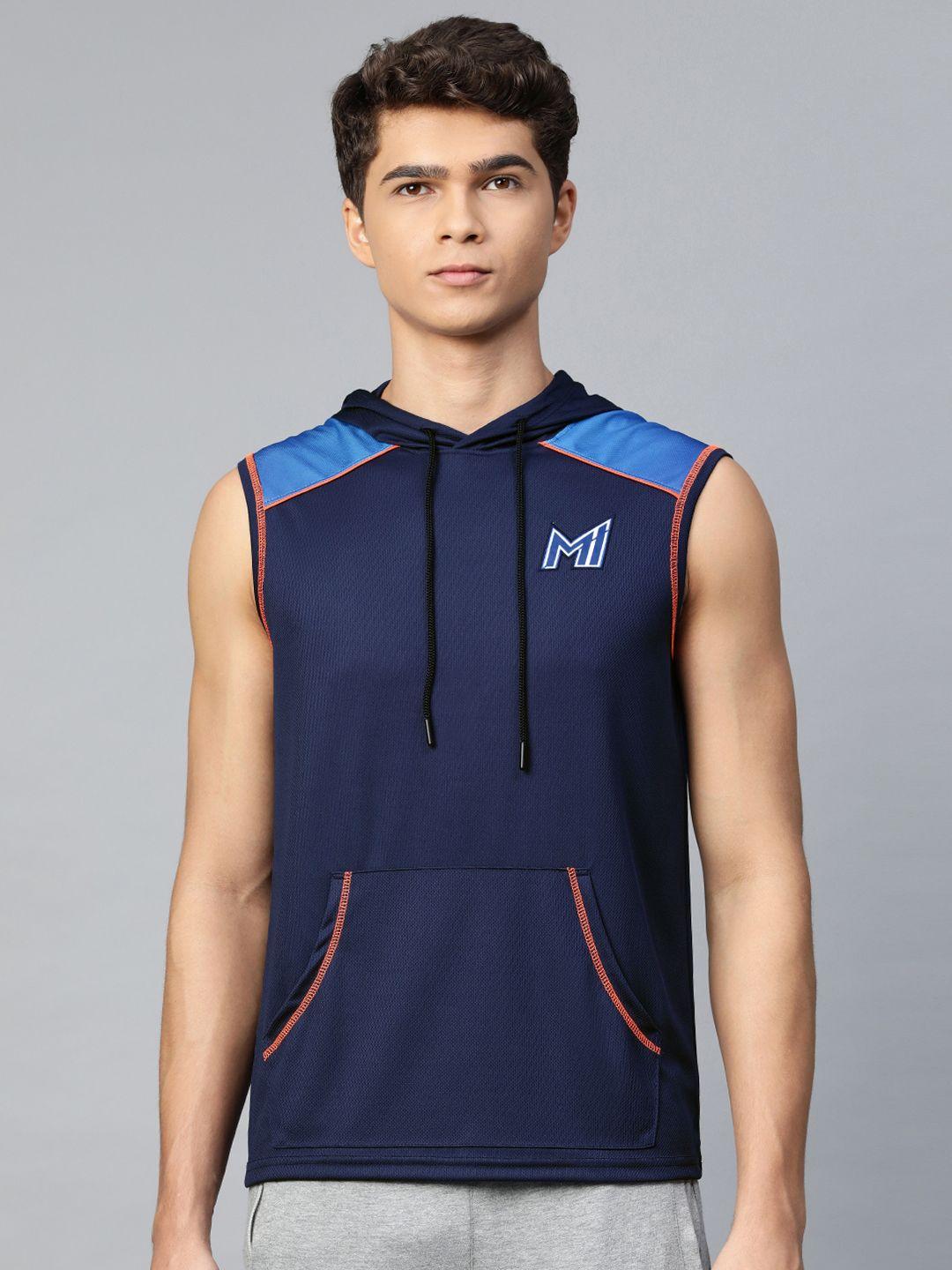 mumbai indians men navy blue mi sleeveless hoodie