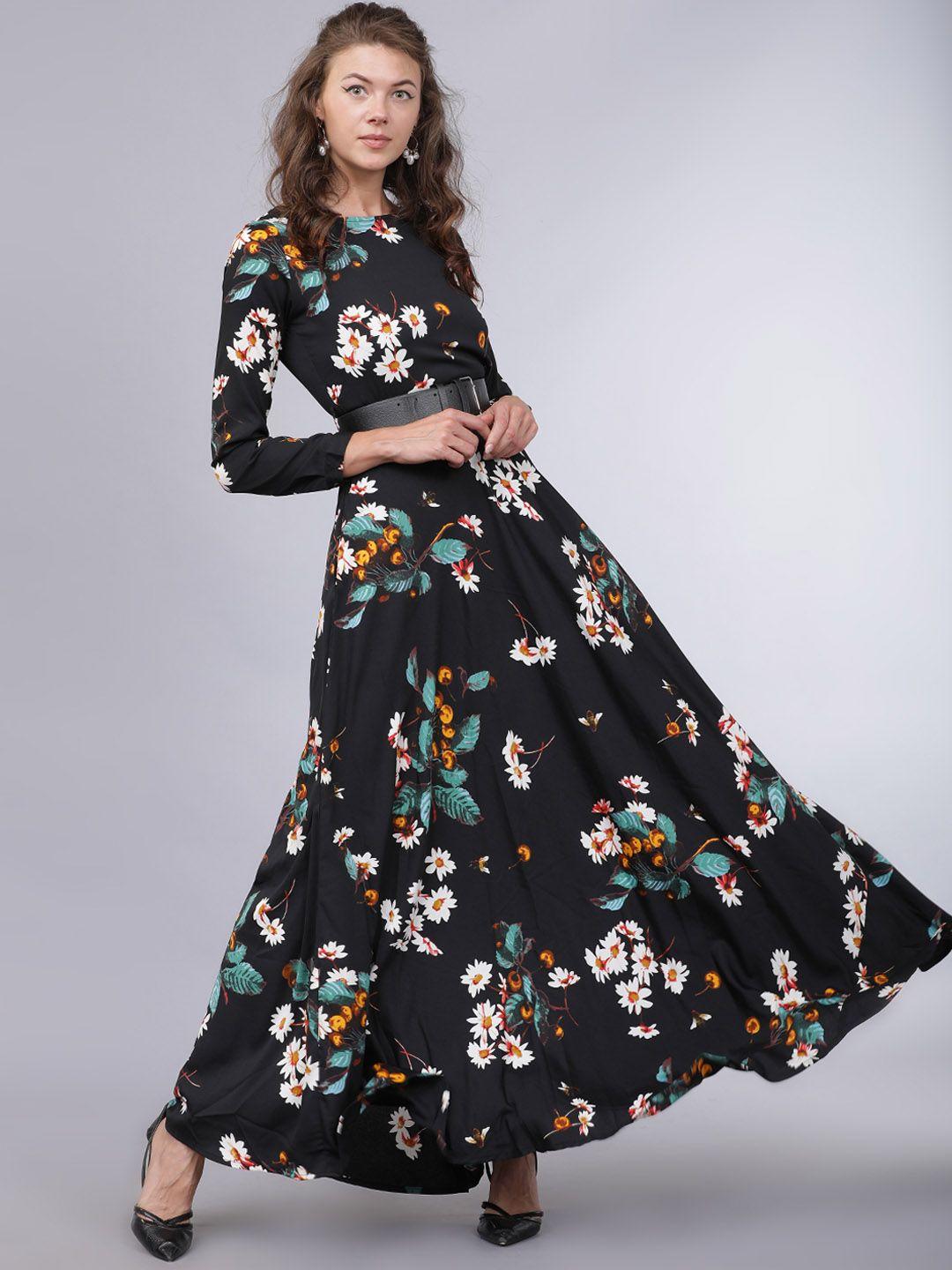 mumbai slang chic women black floral printed maxi dress