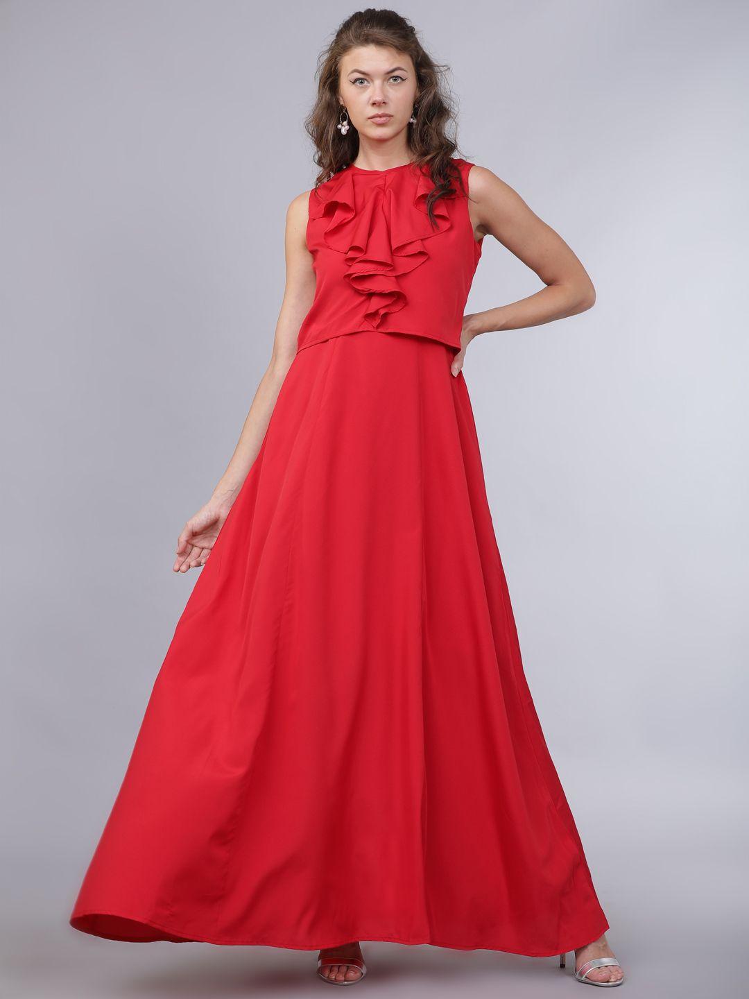 mumbai slang chic women red solid maxi dress