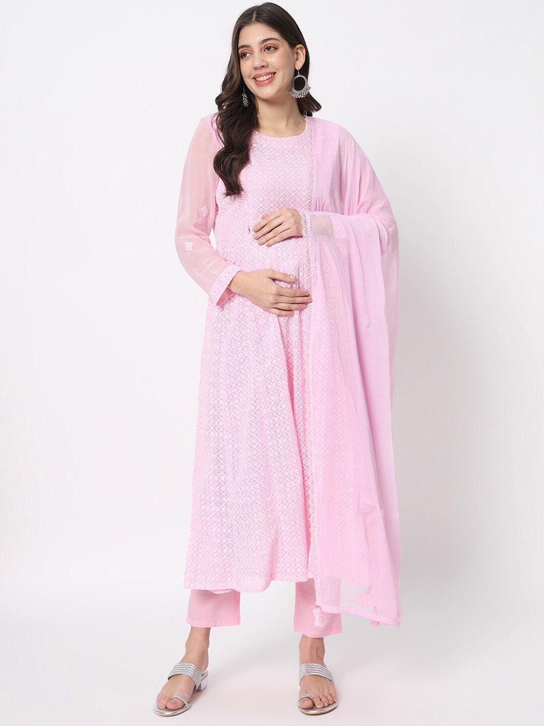 mumzhug embroidered regular kurta with palazzos & dupatta