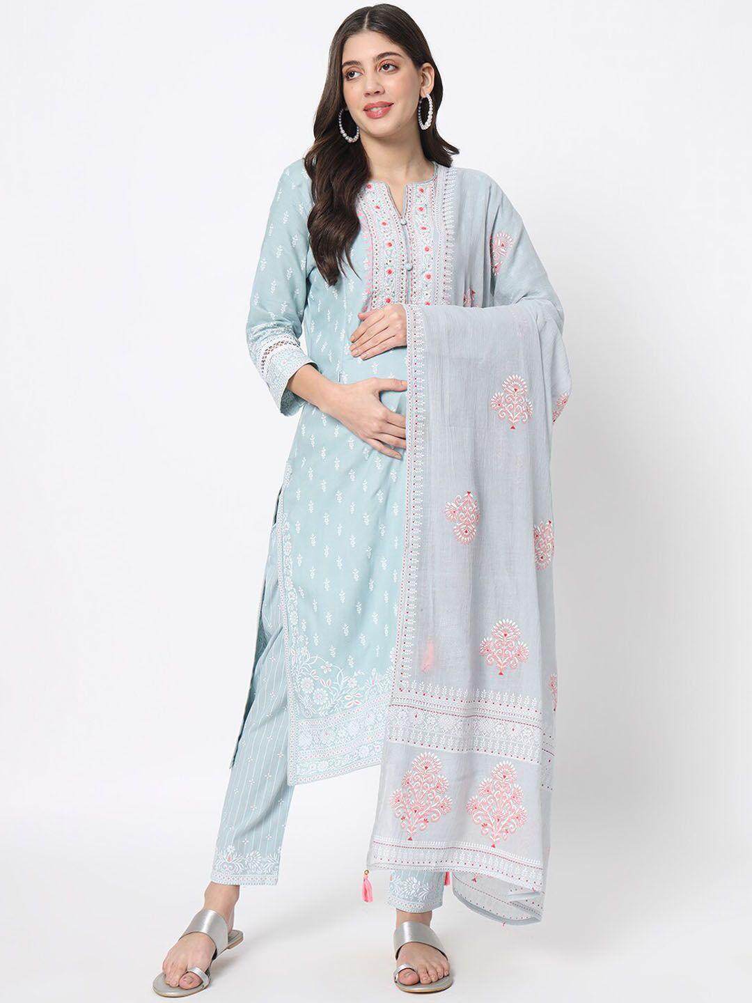 mumzhug ethnic motifs embroidered regular thread work kurta with palazzos & dupatta