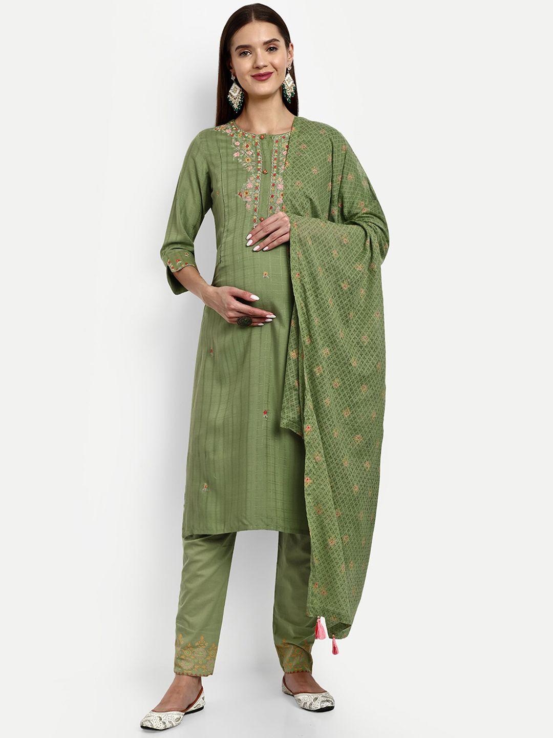 mumzhug floral embroidered feeding & maternity kurta with trousers & dupatta