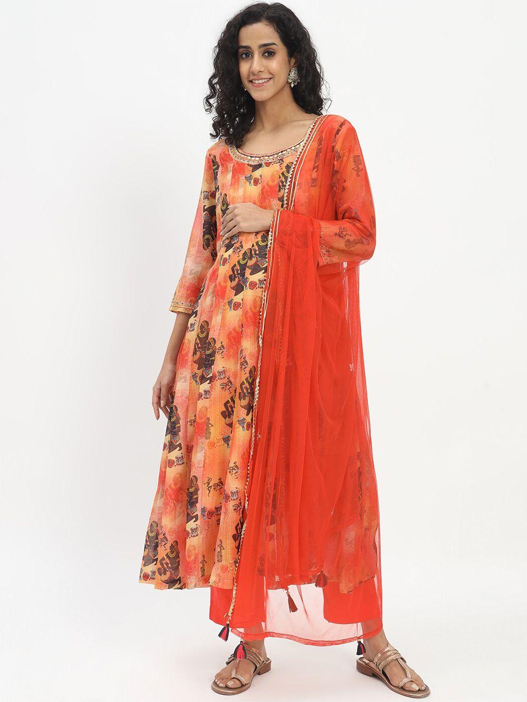 mumzhug printed regular pure cotton kurta with trousers & dupatta