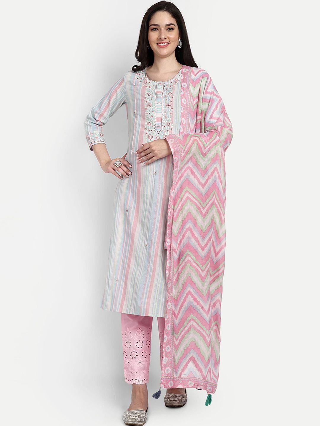 mumzhug striped thread work pure cotton maternity straight kurta & palazzos with dupatta