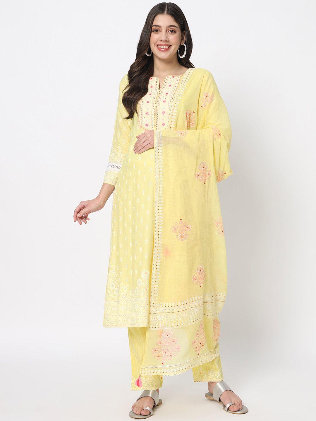 mumzhug women ethnic motifs embroidered regular thread work kurta with palazzos & with dupatta