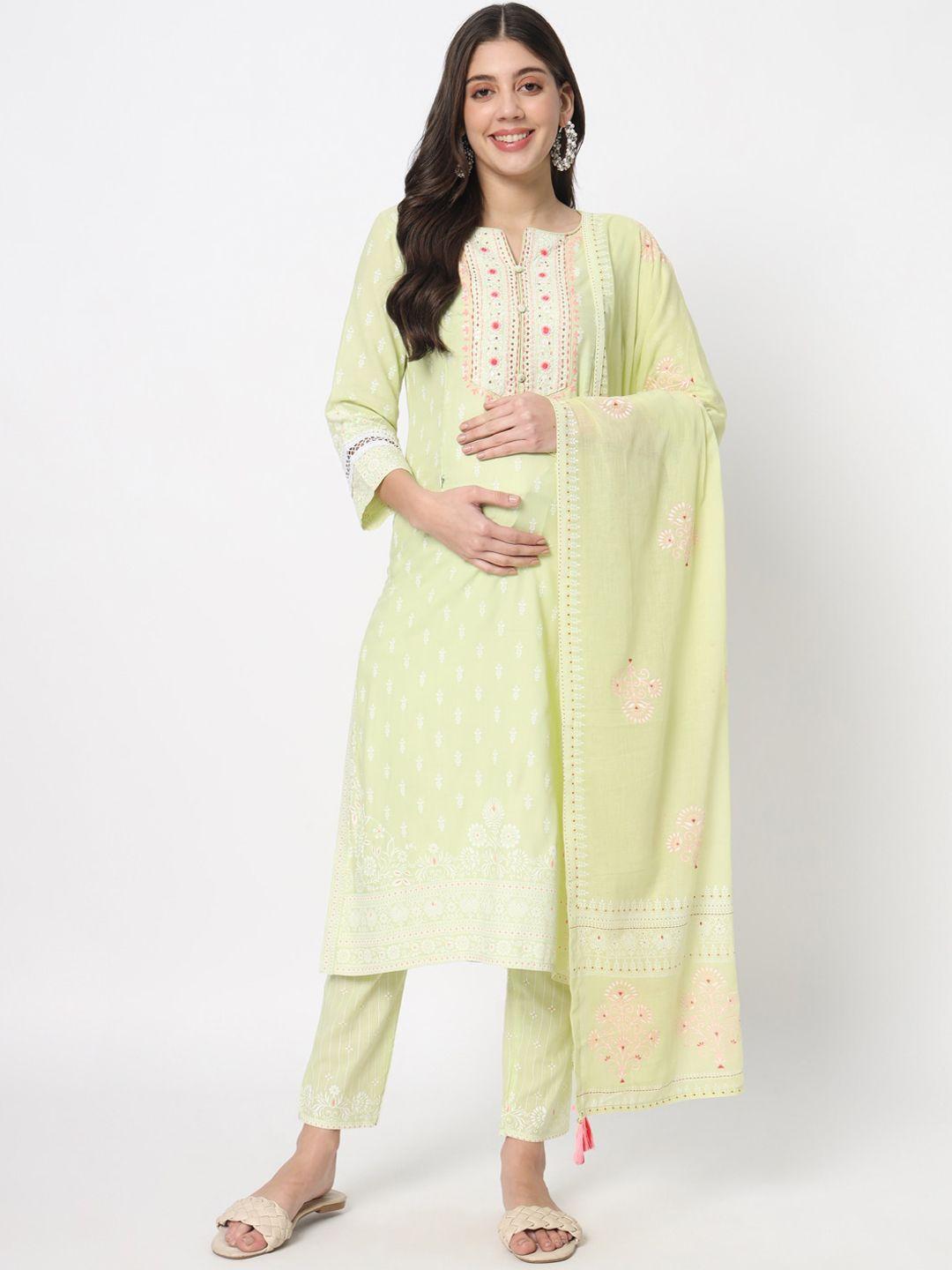 mumzhug women ethnic motifs embroidered regular thread work kurta with trousers & with dupatta