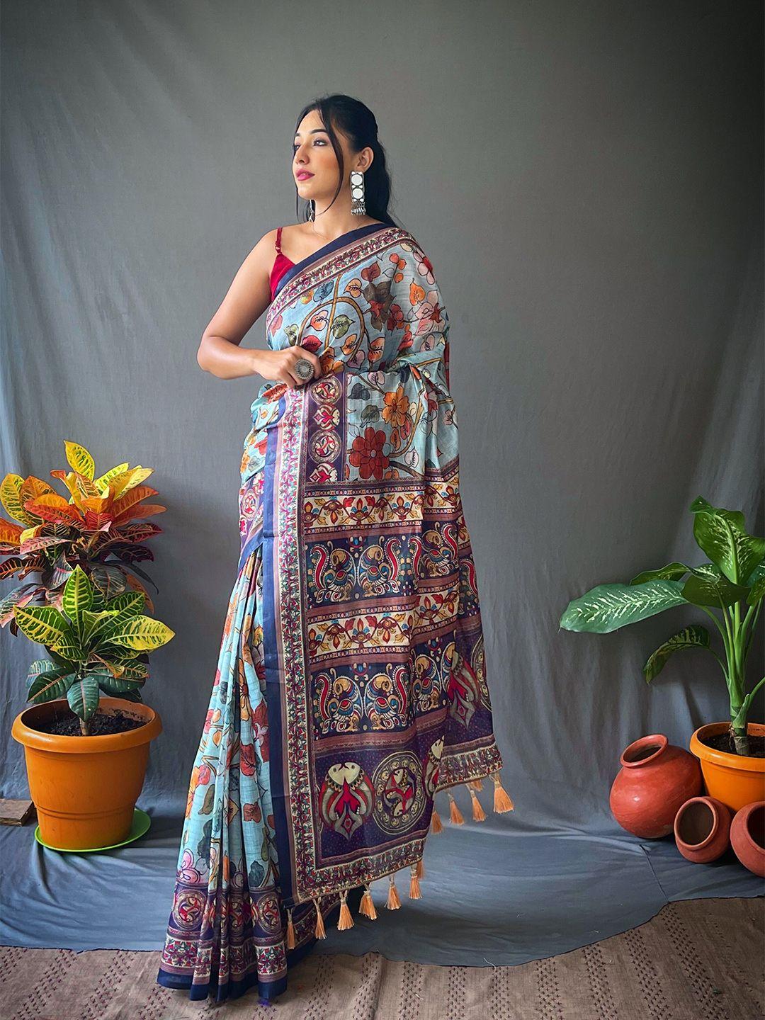 munir ethnic motifs printed pure cotton ikat saree