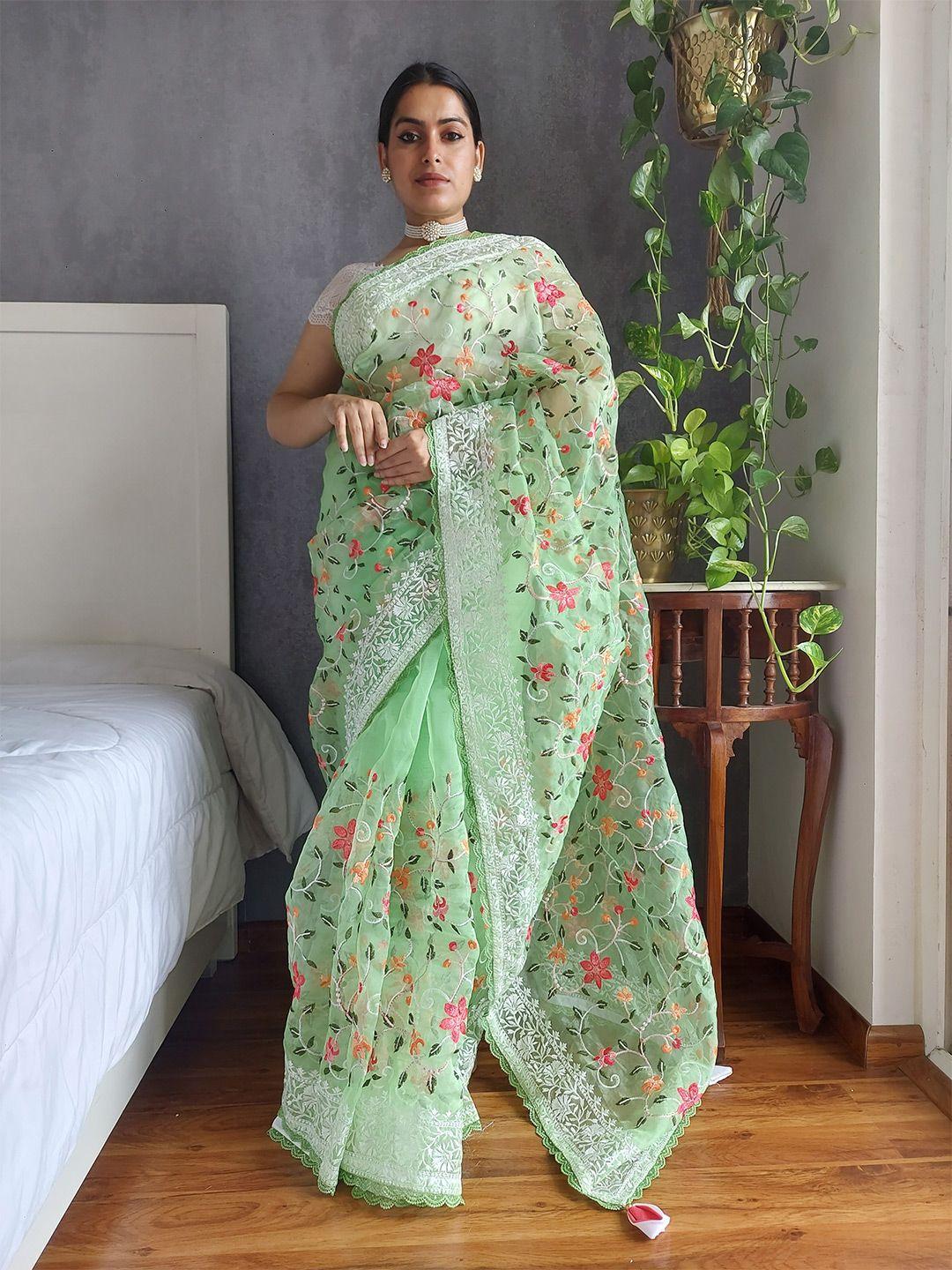 munir floral embroidered organza saree