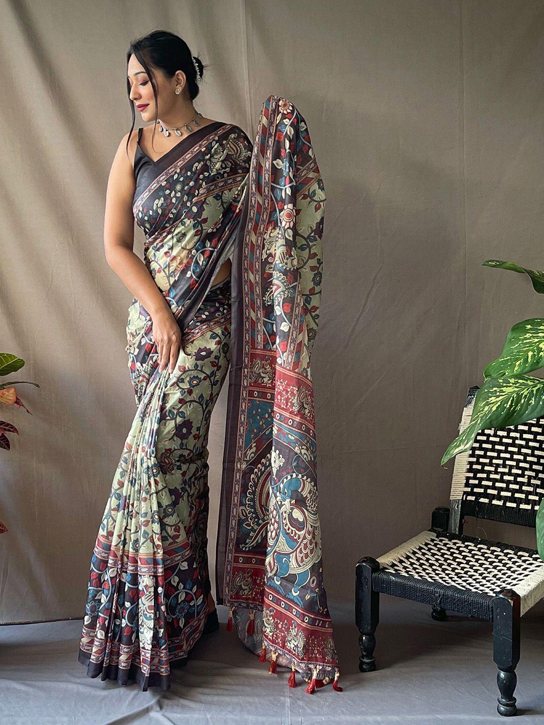 munir kalamkari pure cotton ikat saree