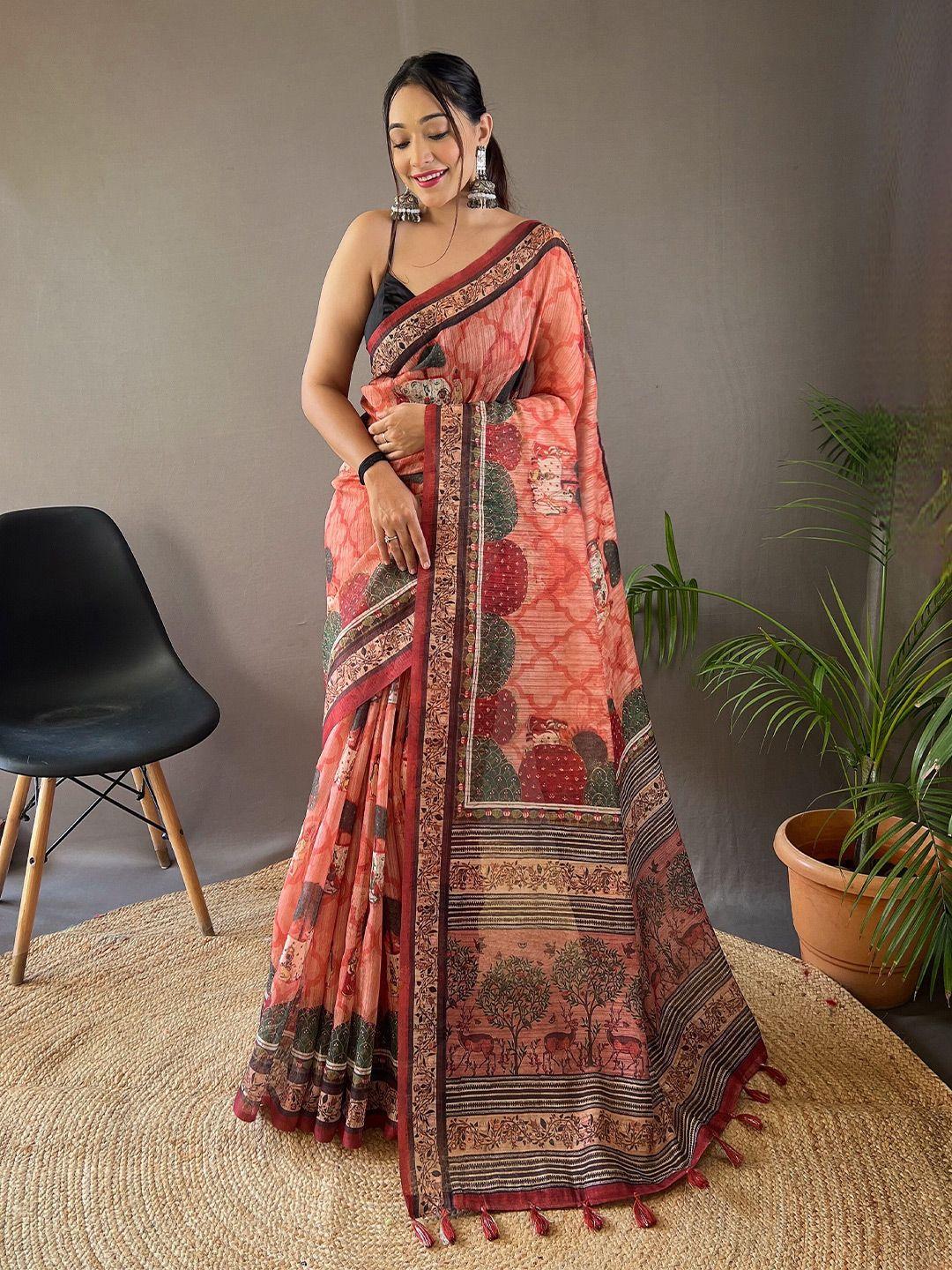 munir kalamkari silk cotton tussar saree