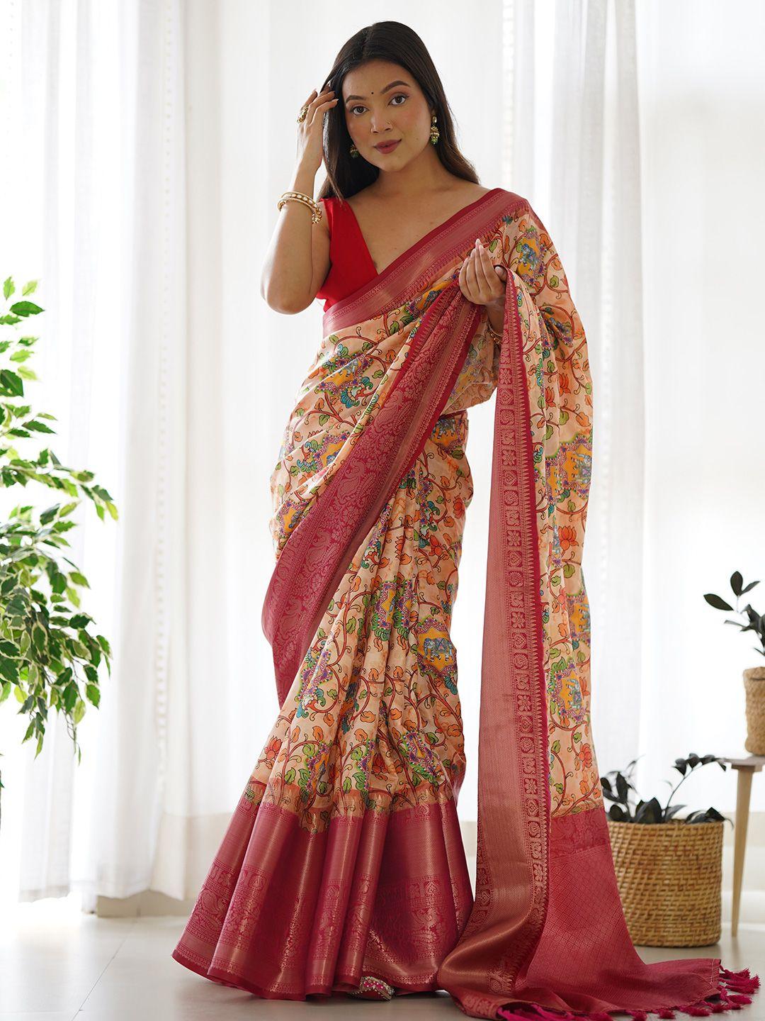 munir kalamkari woven design zari saree