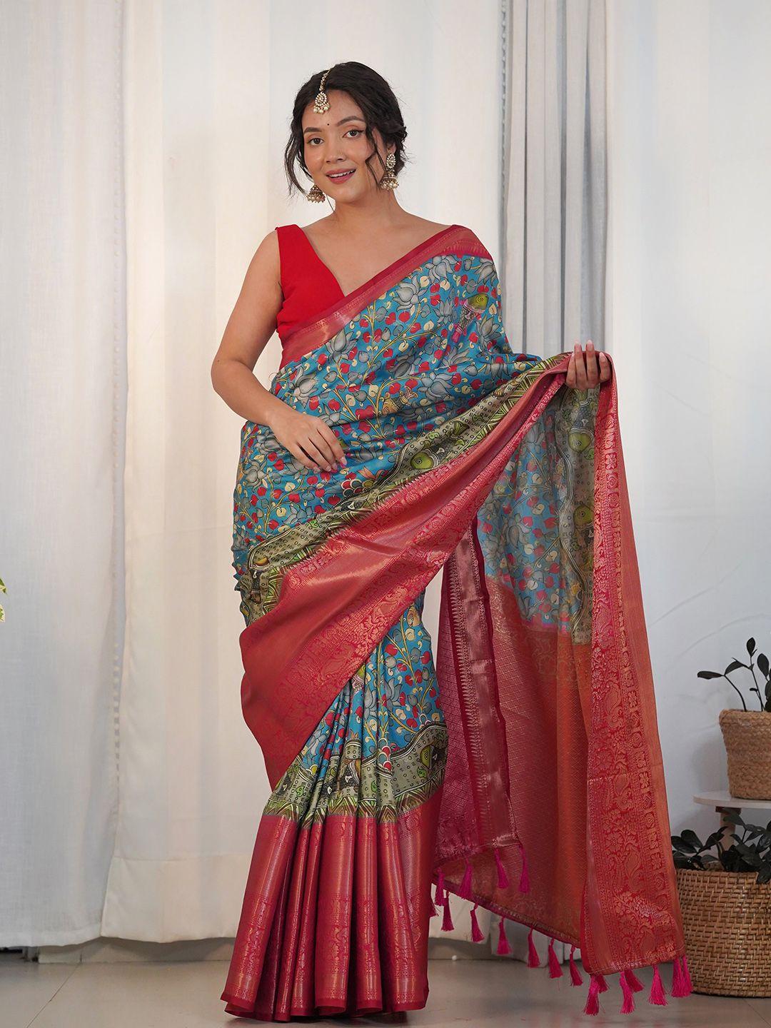 munirkalamkari zari silk blend saree