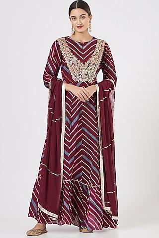 murasaki purple embroidered & printed anarkali set