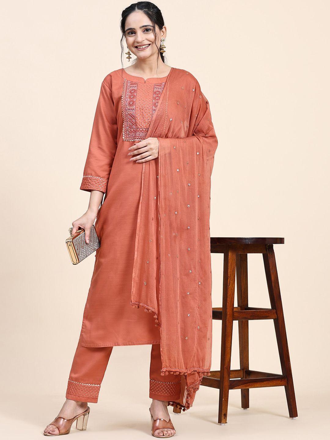 murta trends ethnic motifs yoke design thread work straight kurta & trousers with dupatta