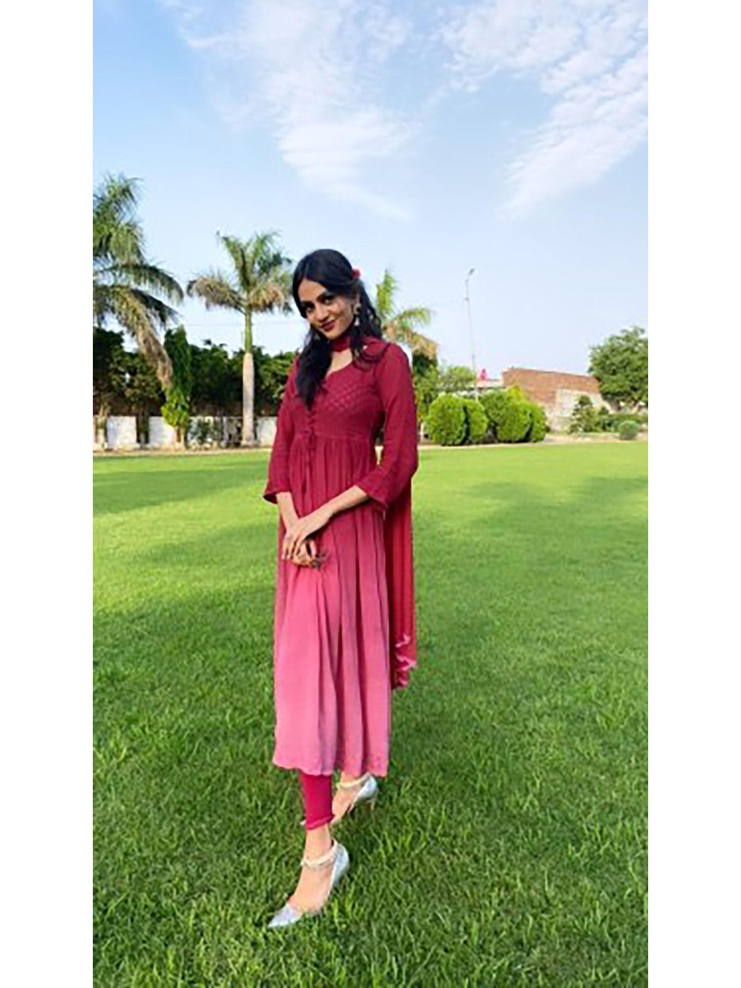 muse red ombrã© chikankari kurta