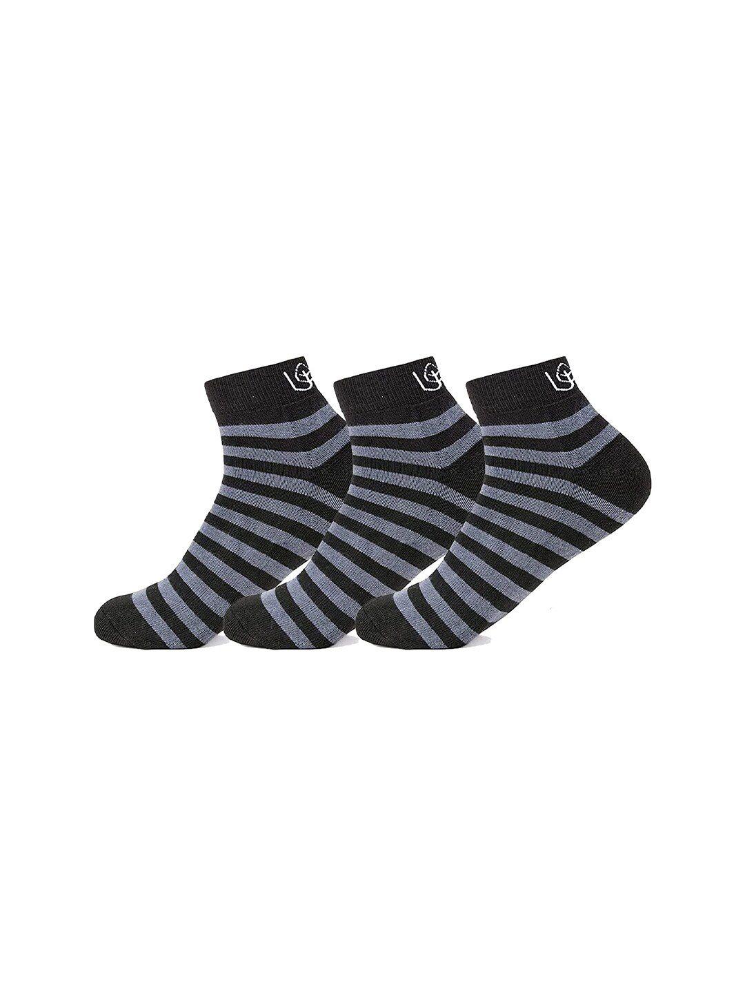mush pack of 3 black striped bamboo ankle-length socks