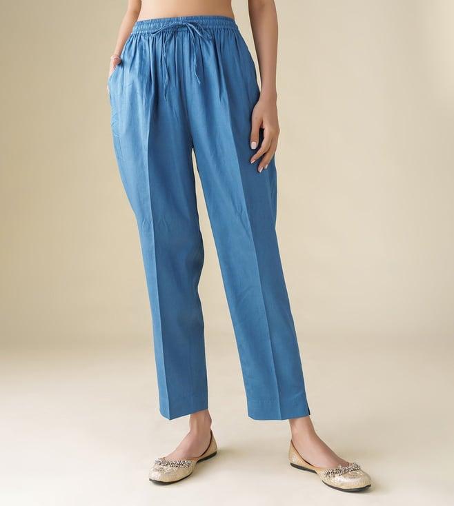 mushio blue sunehri cotton silk pleated pants