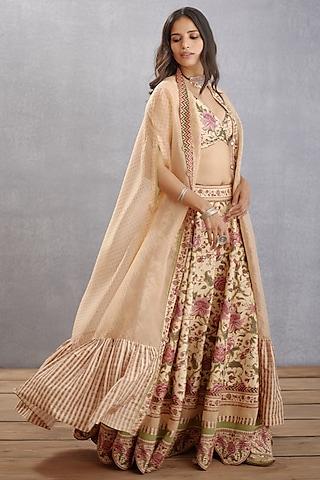 musk beige chintz printed lehenga set with cape