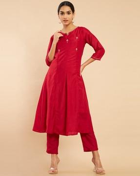 muslin embellished a-line kurta with palazzo