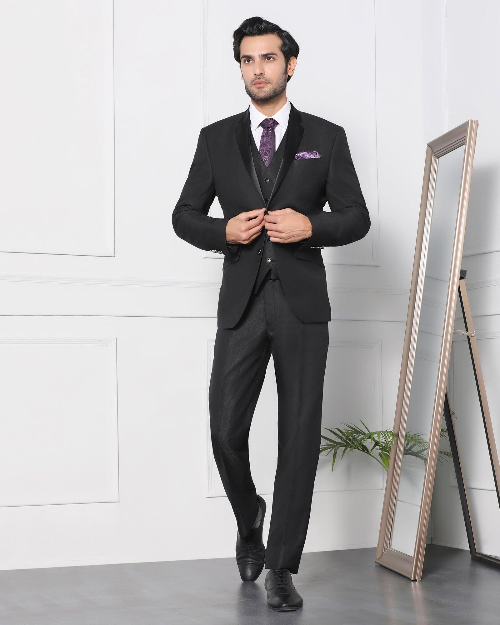 must haves three piece black solid formal suit - jaydon