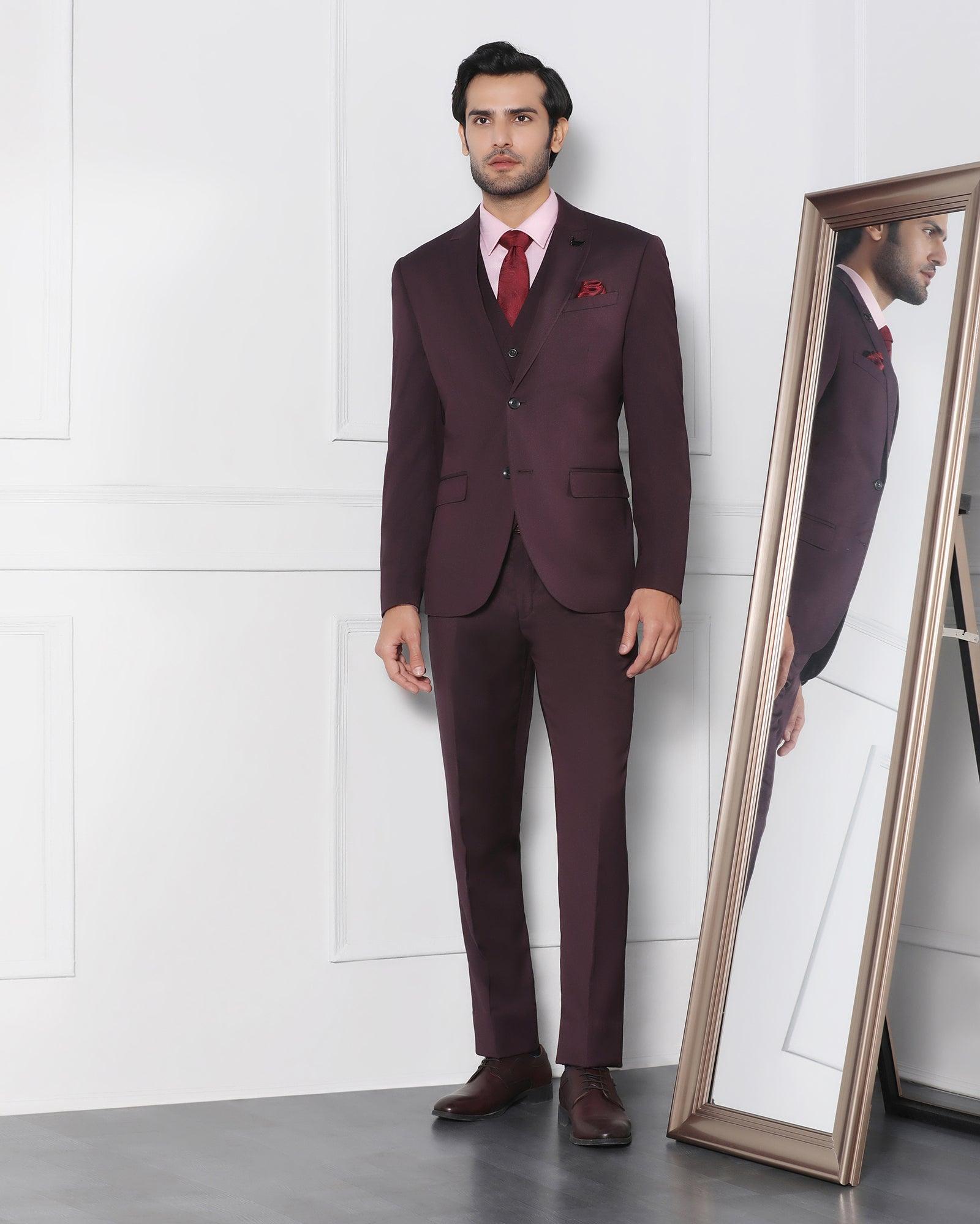 must haves three piece darkk wine solid formal suit - jaguar