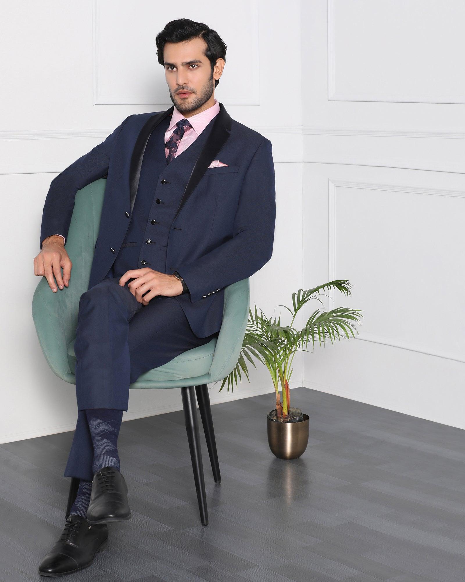 must haves three piece navy solid formal suit - jaydon