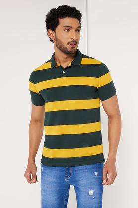 mustard black & green striped polo t-shirt - mustard