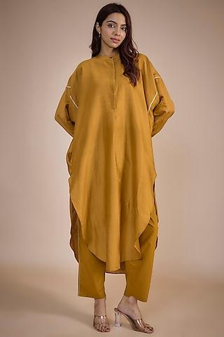 mustard chanderi tunic set