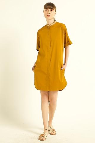 mustard cotton poplin shirt dress